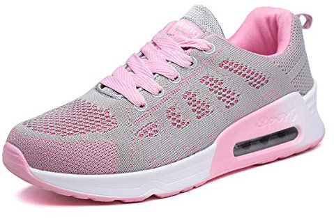 Youecci Femmes Baskets Running Fitness Course Basses Athlétique Marche Gym Filets Chaussures Respirant Maille À Lacets Leger Sport Run Baskets Rose 36 EU