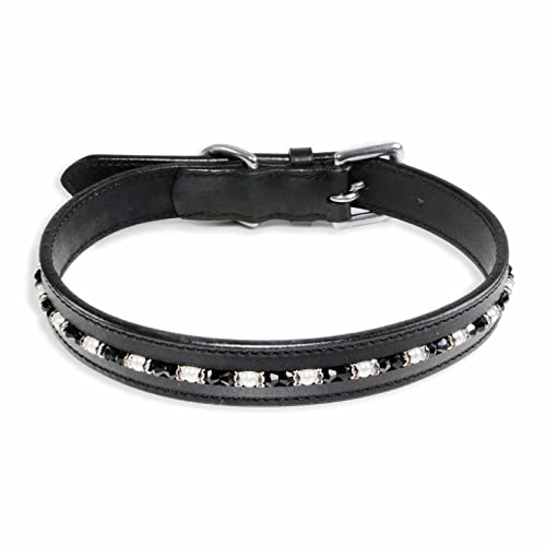 Monkimau Halsband Hund echt Leder Hunde Halsbänder schwarz mit Kristallen Lederhalsband verstellbar Dog Collar Hundehalsband (XS-S: 20mm x 40cm)
