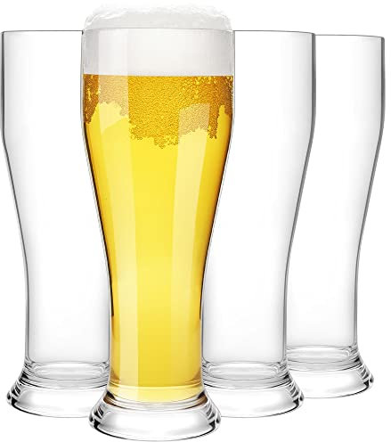 COOKY.D Bière Blé Pinte Verres Incassable Tritan-Plastique Grand Verres Ensembles Cadeau Unique Pour Les Fêtes Piscines Camping Pique-niques Passe Au Lave-Vaisselle 480 ML / 16.8 OZ, Lot De 4