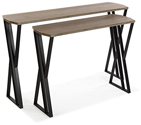 Versa Oakland Meuble d'Entrée Étroit pour Entrée ou Couloir, Table Console, Ensemble de 2, Dimensions (H x l x L) 75 x 30 x 120 cm, Bois et métal, Couleur: Marron et Noir
