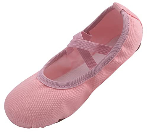 ZDQ Chausson de Danse Femme Ballerine de Danse Fille Doux Toile Classique Pilates Yoga Gymnastique Chaussures Enfants Rose 30