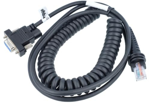 vhbw Datenkabel kompatibel mit Datalogic Touch 90 | 65 Pro Barcodescanner - Spiral Kabel, 3 m Schwarz (RJ45 Stecker auf RS232 Buchse)
