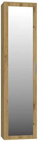 Oggi Reus Eintüriger Kleiderschrank mit Spiegel 50x180x35cm Minimalistisch Modern aus 16mm Schichtstoffplatte Modisches Design Wohnzimmer Schlafzimmer Flur Artisan Oak