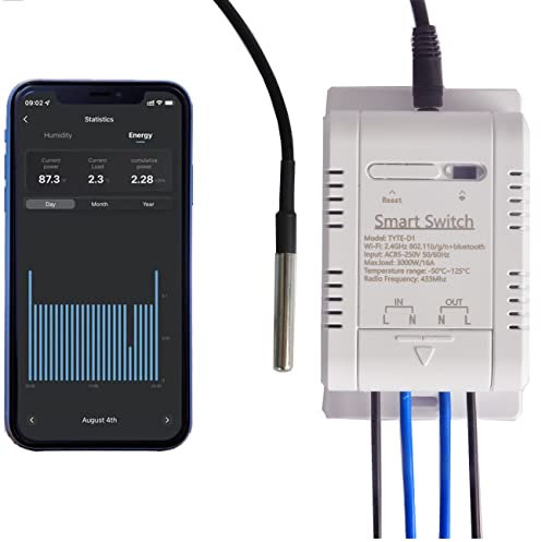 wifi temperature sensor,Switch Module Monitoring WiFi Controller Smart Home Remote Control 16A Via tuya misurazione della potenza(TH16+DS 18B20)