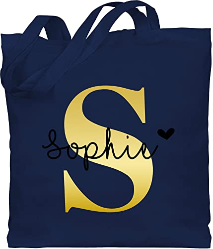 Baumwolltasche - Namens Geschenk I Anfangsbuchstabe personalisiert I Initialen mit Name - Unisize - Navy Blau - geschenke für erzieherinnen wechselwäsche beutel kita buchstaben s stoffbeutel