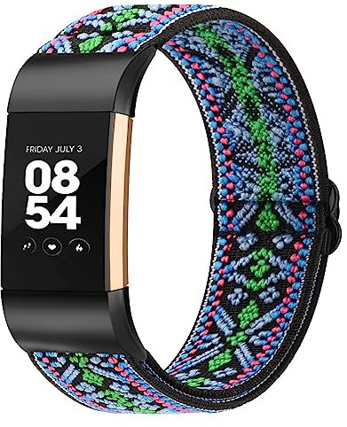 Oumida für Fitbit Charge 2 Armband für Damen Herren, Verstellbares Dehnbares Nylon Ersatz Armbänder NUR kompatibel mit Fitbit Charge 2 (Böhmisches Grün)