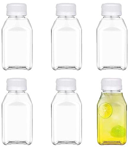 LBYANLBDA 6 Pack 350ML Empty Plastic Juice Bottles Reusable Clear Drink Containers with White Tamper Proof Lids for Juice Milk Coffee and Other Beverage
