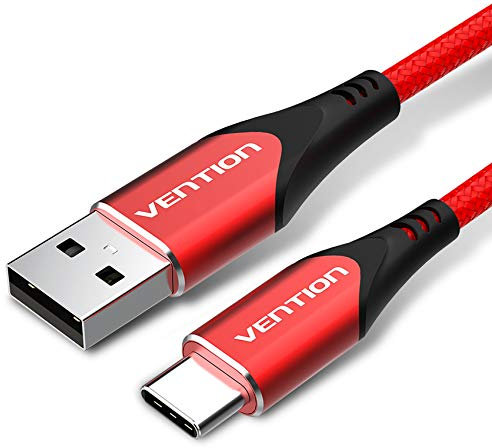 VENTION Cable USB a USB C 1m, Cable USB A a USB C de Carga Rápida de 3A, Cable Trenzado USB C Macho a USB Macho para Power Bank, Galaxy S23, iPad Pro, iPad Mini, S22, S21, Z Flip, etc. - Rojo