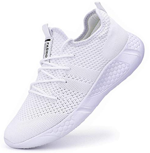 BUBUDENG Herren Sneaker Laufschuhe Sportschuhe Sneaker Turnschuhe Straßenlaufschuhe Leichtgewichts Freizeit Atmungsaktive Fitness Schuhe Weiß EU 50