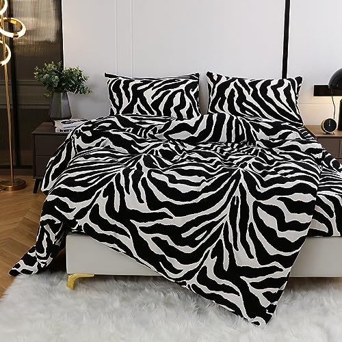 Winter Warme Bettwäsche 135x200 4teilig Cashmere Touch Plüsch Fleece Flauschig Samt Leopard Muster Bettwäsche Frottee Schwarz Weiß Leopardenmuster Microfaser Winterbettwäsche Bettbezug 135 x 200
