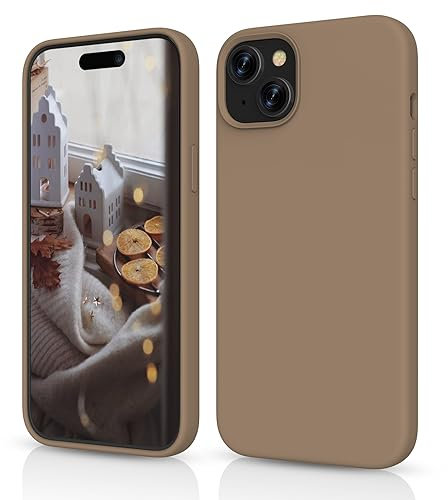 HiiVeet Silicone Case Designed for iPhone 15 Plus Case 6.7 Inch, Soft Ultra Slim Protective Shockproof Liquid Silicone Phone Case Cover with Anti-Scratch Microfiber Lining,Light Brown
