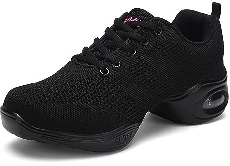SECHRITE Scarpe da ginnastica da danza jazz, da donna, con lacci e suola divisa