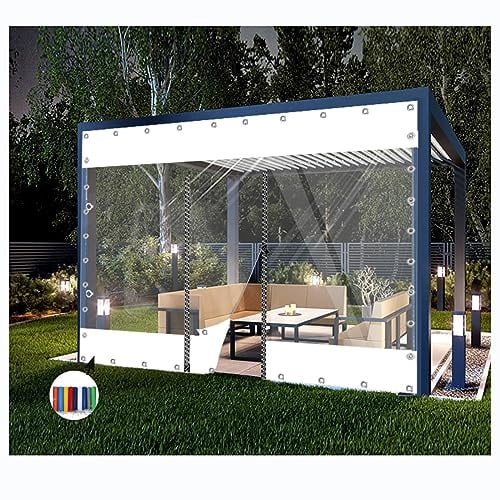 PVC Plane mit Reißverschluss ，Vorhang Mit Ösen， Aussenvorhang Transparente PVC-Plane， Wasserdicht 0,5mm， Plane Vorhang， für Pavillon/Veranda/Pergola (Color : Clear Weiß） ( Size : H1.8xW5m/H5.9xW16.4ft