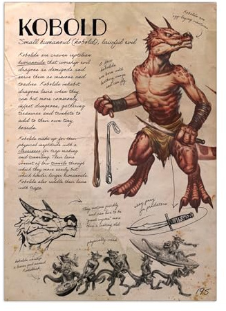 Displate Offiziell Dungeons And Dragons MetallPoster Magnetische Befestigung Inklusive Lizenziert Bilder Hochwertiges Poster D&D Monster Manual - Kobold Note 45 cm x 32 cm