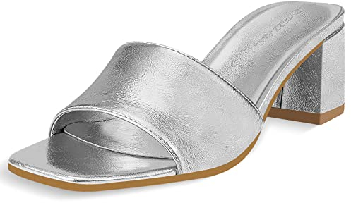 PIZZ ANNU Pantoletten Damen Mit Absatz Bequem Elegant Sandalen Sommer Leichte High Heels Sandaletten Elegante Sommerschuhe Silber EU 38