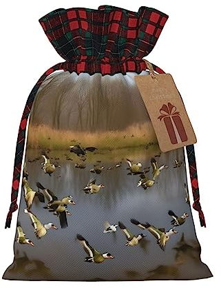 ZISHAK Stoff-Geschenktasche mit Jagd-Motiv fliegende Wildenten, zart gestylt für besondere Anlässe, ideal für Festivals, Jubiläen
