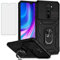 Asuwish Funda para teléfono móvil para Xiaomi Redmi Note 8 Pro Funda con película de vidrio Protector de pantalla de vidrio templado Protección de cámara Deslizador y soporte de anillo magnético Note8