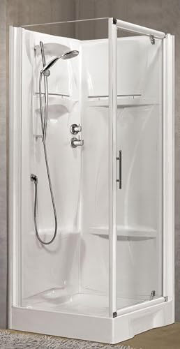 Novellini New Holiday GF90 Standard 90x90 cm Cabina Doccia Multifunzione Apertura 1 Anta Battente + Fisso Angolo Sinistro Destro Miscelatore Termostatico Vetro Trasparente Profilo Bianco Alto 206 cm