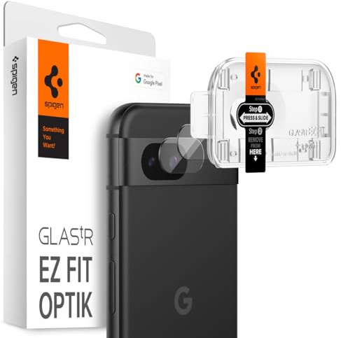 Spigen Glas.tR EZ Fit Optik Kameraschutz kompatibel mit Google Pixel 8a, 2 Stück, Kristallklar, Anti-Kratzer, 9H Härte Schutzfolie
