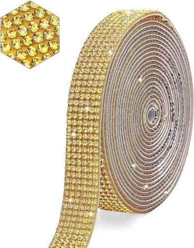 Ruban Strass en Cristal, Auto-adhésifs Ruban de Strass, Strass Autocollant, Ruban Strass Décoratif, Auto-Adhésif Autocollant de Décoration Bricolage, Convient pour l'artisanat, DIY (Doré)