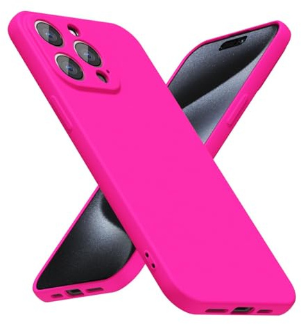 LoeoeL for iPhone 15 Pro Phone Case Silicone, Fluorescent Neon Hot Pink Bright Color Matte TPU, Minimalist Ultra Thin Slim Soft Rubber Gel Girly Cute Case for Women Men, Camera Cover Protection
