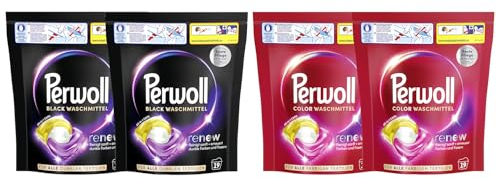 PERWOLL All-in-1 Caps-Set 4x 19 Waschladungen (76WL) 2x Black & 2x Color, All-in-1 Waschmittel Caps-Set reinigen sanft und erneuern Farben & Fasern, mit Dreifach-Renew-Technologie