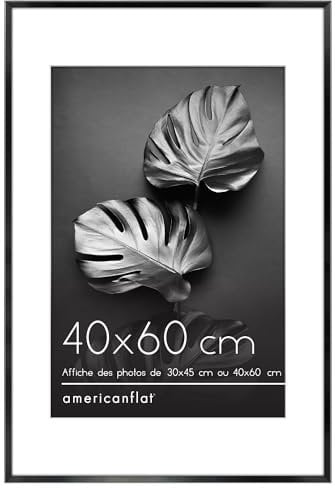 Americanflat Cadre Photo Aluminium 40x60 cm Noir - Cadre 30x45 cm avec Passe-Partout ou 40x60 cm sans Passe-Partout - Verre Antichoc, Matériel de Suspension Mural Intégré