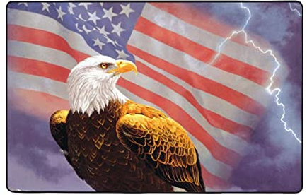 AUBKFELD Moderner Teppich, Adler mit USA-Flagge, bedruckt, 150 x 100 cm, Flanell, rutschfest, für Schlafzimmer, Wohnzimmer, J562C2472