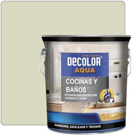 PINTURAS DECOLOR - Cocinas y Baños. Pintura Satinada al Agua para Azulejos, Paredes y Techos.(BLANCO AMARILLENTO) 2,5 LT