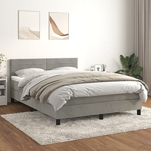 Willood Boxspringbett mit Matratze Hellgrau 140x200 cm SamtHorizontale Streifen