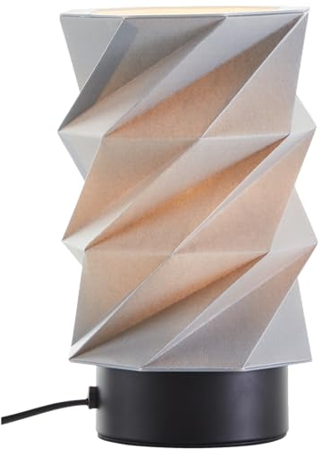 Lightbox Origami Tischlampe in Japandi Stil | 22 cm Höhe, Ø 14 cm | Nachttischleuchte mit grauem Papier Schirm | E27 Fassung | Schlafzimmer | aus Papier/Metall in Grau/Schwarz