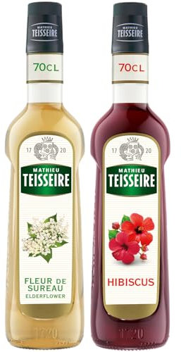 Mathieu Teisseire - Assortiment de Sirop de Fleur de sureau et de Sirop d'Hibiscus pour boissons rafraichissantes et cocktails 2x70cl
