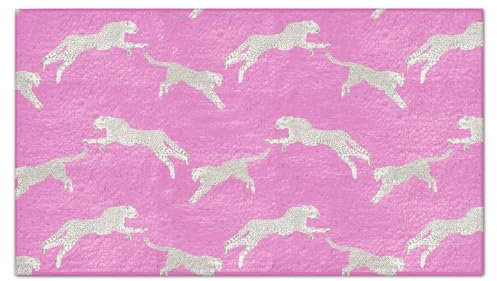 LUVADIAN Trendige Fußmatte mit Leopardenmuster, rosa Willkommensmatte, Fußmatte, Fußmatte, für drinnen und draußen, adrette Raumdekoration, Teenager, Mädchen, rosa Schlafsaal-Dekor, 40,6 x 71,1 cm