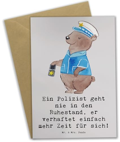 Mr. & Mrs. Panda Grußkarte Polizist Ruhestand - Geschenk, Beruf, einladungskarten, Berufsalltag, dankeskarten, Geschenke für Berufstätige, hochzeitskarten, Polizei, Schutz der Gemeinschaft, Notlage