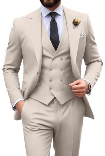 Herrenanzug, Slim Fit, 3-teilig, zweireihig, formelles Smoking-Set für Herren, Anzug für Hochzeit, Abschlussball und Bräutigam