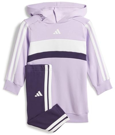 adidas Baby Girls SEASONAL ESSENTIALS TIBERIO 3 STRIPES FLEECE LEGGINGS SET, powder plum/aurora plum/white, 12-18 Months