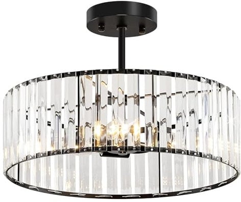 Qamra Schwarz Kristall Deckenleuchte Moderne Runder Hängend Deckenlampe für Wohnzimmer Flur Schlafzimmer Küche 40CM
