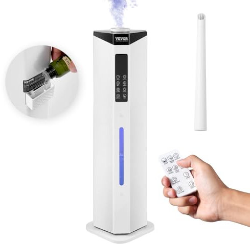 VEVOR Humidificador Comercial 9 L, 2 en 1, Vaporizador de Aire Frío/Caliente, para Habitaciones 30-40 m², con Pulverizador Giratorio Automático para Casa, Invernadero, Planta, 19 x 19 x 111 cm