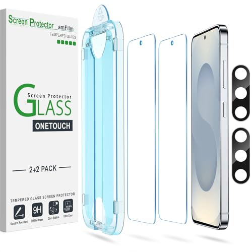 amFilm Films de Protection en Verre Trempé pour Samsung Galaxy S25 Plus 5G | Dureté 9H avec Protection d'objectif d'appareil Photo, Installation Facile et sans Bulles, Lot de 2+2 - S25 Plus-6.7''