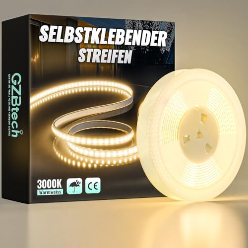 GZBtech Silikon LED Strip Light 10M, 230V 3000K Warmweiss LED Streifen Schrankbeleuchtung, kürzbar Selbstklebend LED Lichtband für Schlafzimmer Küchen Innen Außen Deko und Kommerzielle Nutzung