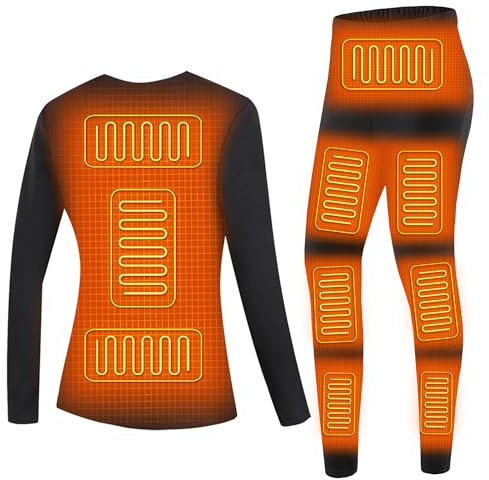 YAMNYSS Chauffé Thermals sous-Vêtements Set pour Les Femmes, Chauffage Électrique Long Johns Set Outdoor Sport Chasse Chemise Et Pantalon Chauffés,Noir,XL