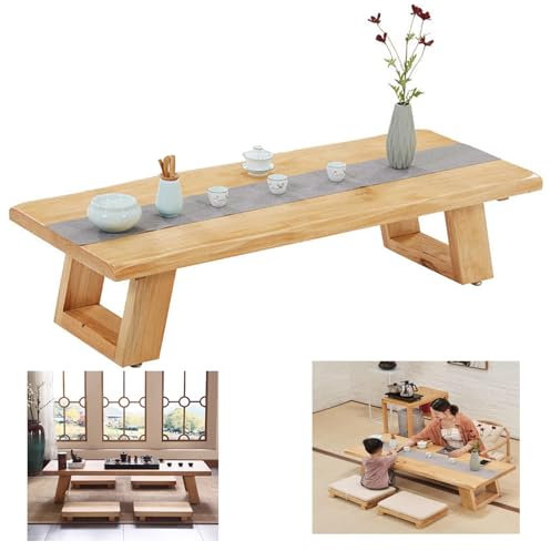 Studiertisch aus Massivholz im japanischen Stil Wohnzimmertisch Couchtisch Küchentisch Abwaschbar Sicher und langlebig Strukturell solide Geeignet für eine breite Palette von Anwendungen(120*60*35cm)