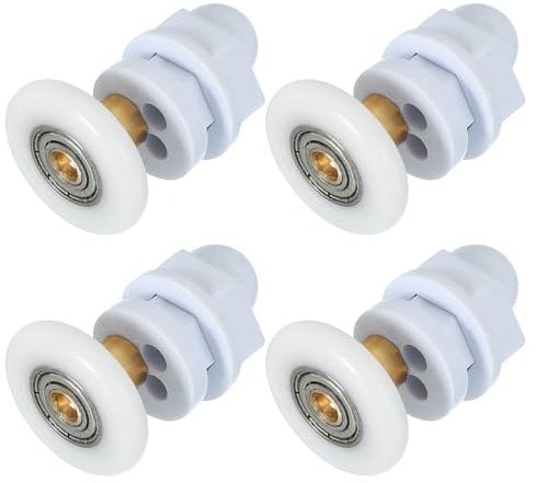 sourcing map 27mm Shower Door Rollers, Sliding Shower Doors Runners Wheels Replacement Copper Rod Pulley for Bathroom Glass Doors 4-6mm, White 4 Pcs