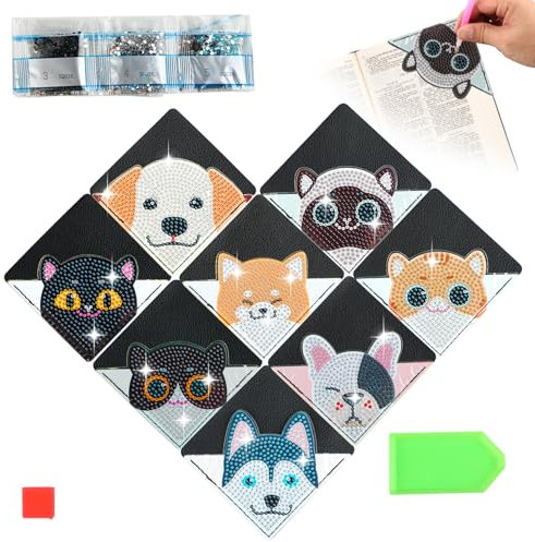 Diamond Painting Lesezeichen 8 Stück – DIY Strass Handwerk Set mit Tiermotiven – Einfach zu Basteln und Dekorieren – Ideal als Geschenk für Kinder, Erwachsene und Tierliebhaber