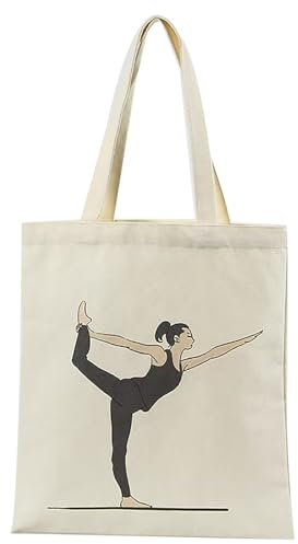 ALMLWIAJ Canvas-Tragetasche mit Blumenmuster, ästhetische Stoff-Einkaufstasche mit Innentasche, Tragetasche für Damen, Geschenk für Yoga-Frauen, Freundinnen, Mütter, zum Geburtstag, 35 x 38 cm