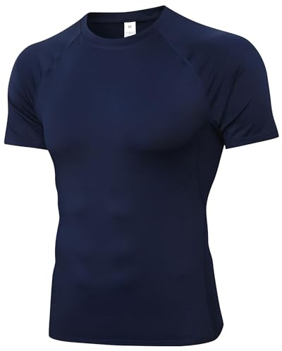 Yuerlian Compression Shirt for Men Short Sleeve Running Gym Quick Dry Top | Crewneck T-Shirt,Breathable,Lightweight,Highly Elastic,Sports Undershirts,Athletic,Training,Cycling,Workout,Hiking