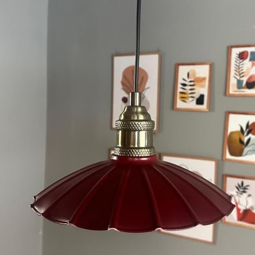 bamyum Risso Hängelampe Industrial aus Metall Ø34 cm, Küchenlampe Vintage, E27, Wohnzimmerlampe Hängend, Pendelleuchte Esstisch, Wohnzimmer, Burgenderrot