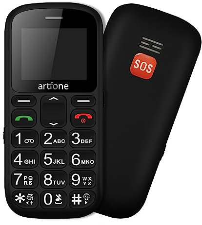artfone CS181 Telefono Cellulare per Anziani con Tasti Grandi, Funzione SOS, 1.8 Display, Doppia SIM, Chiamata Rapida, Torcia, Radio FM Suono Alto, 800mAh Batteria, Fotocamera, Noir