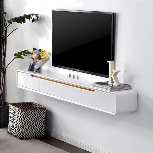 TV-Hängeschrank aus Massivholz 120-200cm Moderner TV Hängeboard Lowboard Fernsehschrank schwebend TV Schrank Board mit Schubladen TV-Medienkonsole Für Wohn- und Schlafzimmer (B, 140CM/55.1IN)