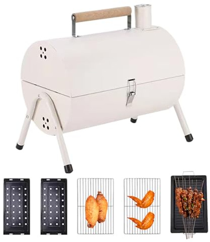 Ruwshuuk Holzkohle Fass Grill, Barbecue Smoker mit Griff, Leichter Belüfteter Fassgrill Für Balkon Garten Zuhause Camping Terrasse